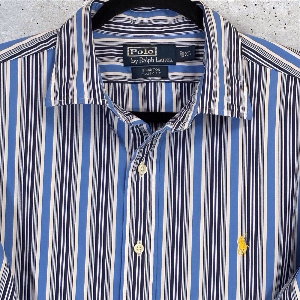 Polo Ralph Lauren Stanton Classic Fit Shirt Mens XL Blue Stripe Cotton Button Up - Picture 5 of 9